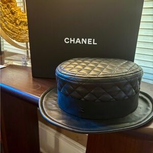 Chanel Black Quilted Lambskin Fedora Hat